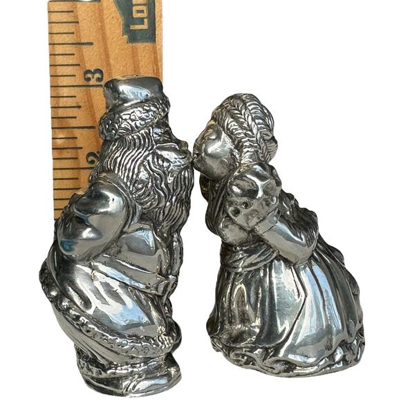 Vintage Pewter Kirk Stieff Williamsburg Christmas Santa Salt And Pepper Shakers - Picture 10 of 14